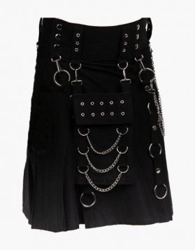 New Gothic Style Black Utility Kilt-Front Image