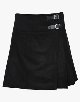 PLAIN BLACK SHORT TARTAN KILT FOR LADIES