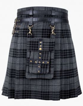 Night Watch Tartan Utility Kilt with Leather Straps- Front Image 