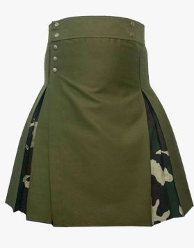 Olive Green And Woodland Camo Hybrid Kilt- Front Image