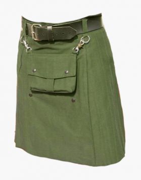 Olive Green Utility Kilt with Detachable Pocket
