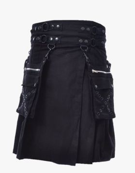 Modern Black Gothic Utility Kilt with Detachable Pockets