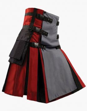 Red and Black Hybrid Kilt with Gray Apron - Side Image
