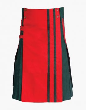 Red and Black Two-Tone Kilt with Detachable Apron- Front Image 