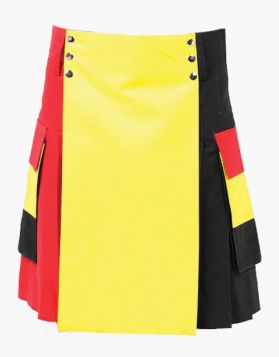 Red and Black Utility Kilt with Yellow Apron