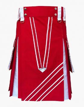 Red and White Stylish Two-Tone Hybrid Kilt - Front Image 