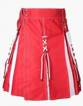 Red and White Two Tone Hybrid Kilt - Front Image