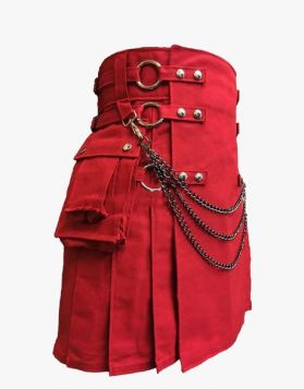 Red Gothic Utility Kilt with Chains