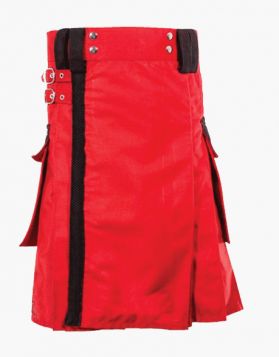 Red Utility Kilt with Black Straps- Front Image