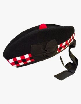 SCOTTISH GLENGARRY WITH RED AND WHITE DICED BAND