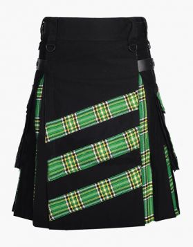 Stylish Black and Irish Green Tartan Hybrid Kilt