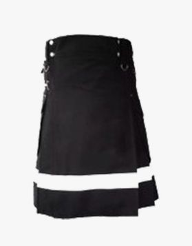 Stylish Black Utility Kilt with White Strap - Front Image 