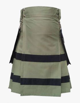 Olive Green Utility Kilt with Leather Straps