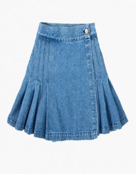 Washable Blue Denim Women Mini Kilt