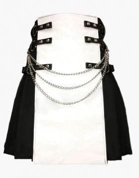 White And Black Gothic Hybrid Kilt- Front Image 