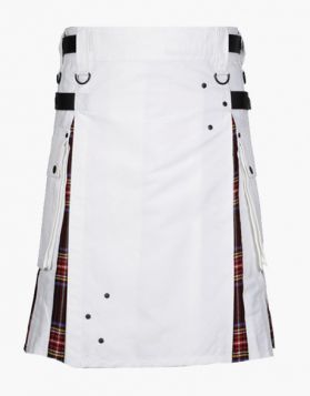 White and Black Stewart Tartan Hybrid Kilt