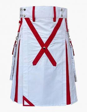 Red and White Stylish Two-Tone Hybrid Kilt - Front Image 