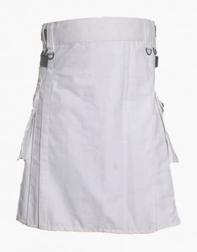 Men's White Utility Kilt with Leather Straps- front Image