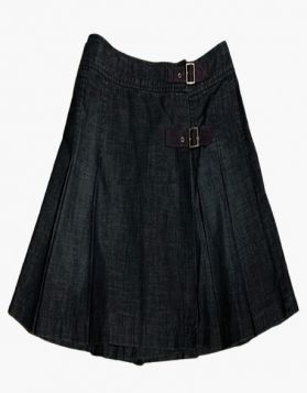 Women Black Denim Kilt - Front Image 