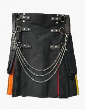 Women Black Rainbow Gothic Utility Kilt - Front Image 
