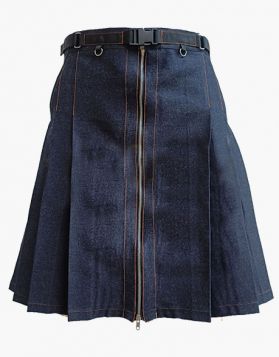 Women Blue Denim Short Kilt with Zip closure-front Image