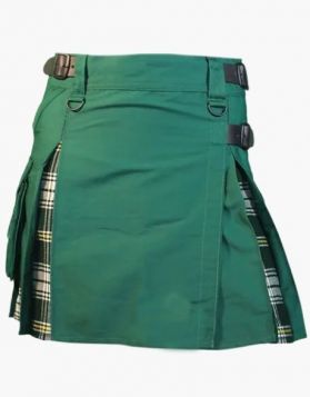 Women Green and St Patrick's Tartan Hybrid Kilt - Front Image 