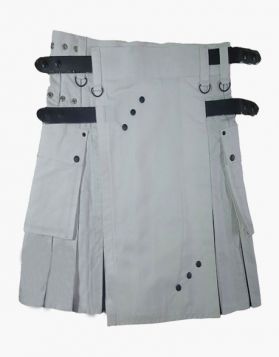 Women White and Black Hybrid Kilt with Studded Apron - Front Image 