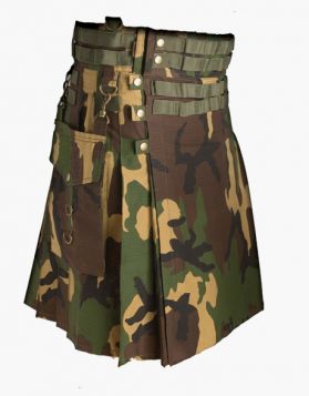 Woodland Camo Tactical Kilt with Detachable Pockets